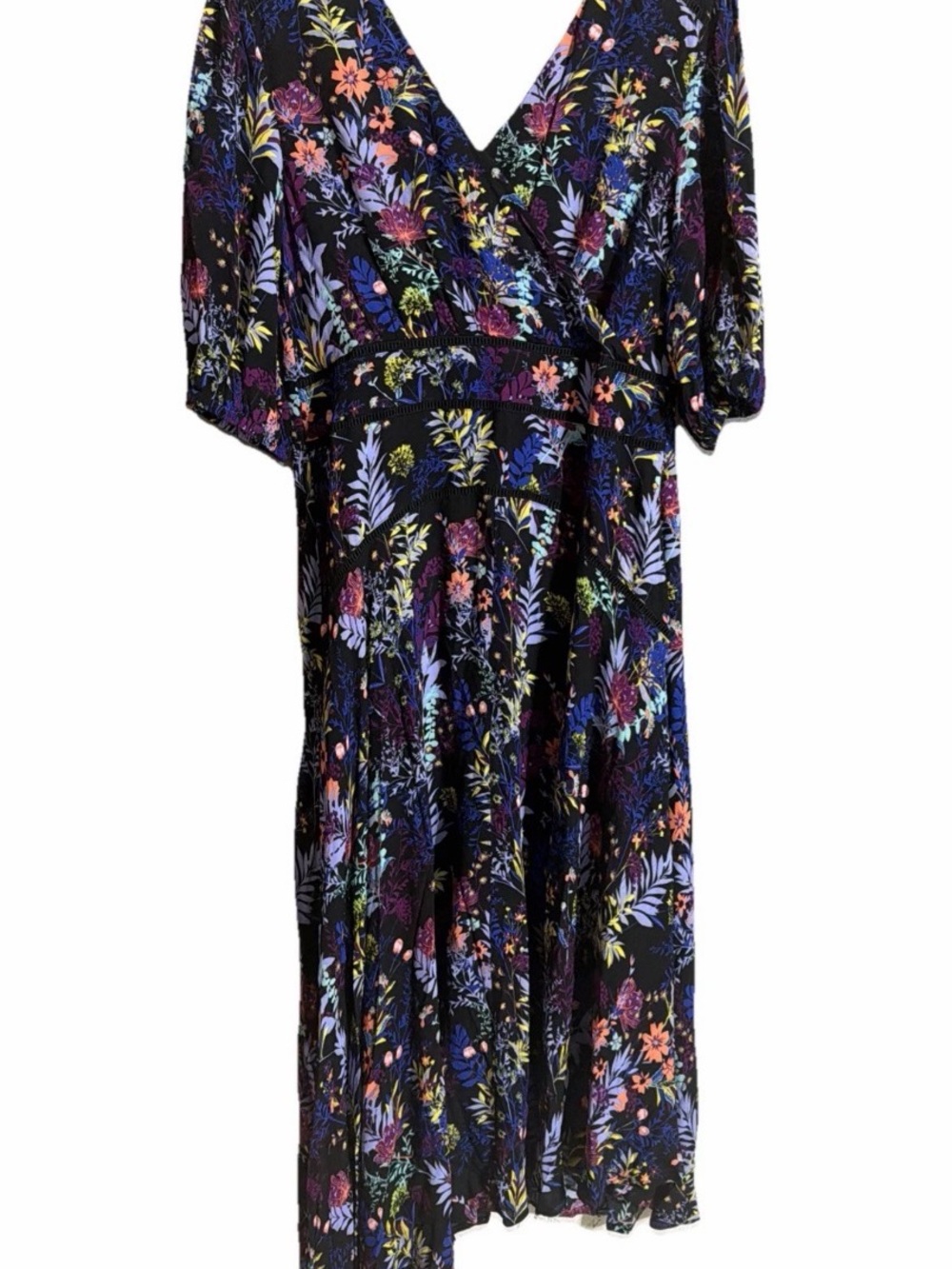 Soft surroundings Sz 6Florencia Floral wrap Dress - Black Asymmetrical hem